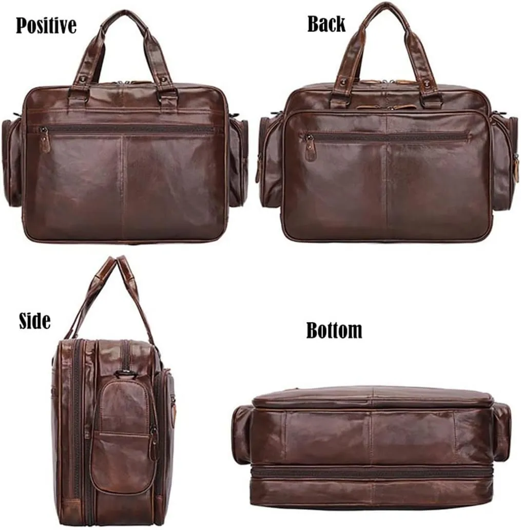 Haitpant Men Business Briefcase Genuine Leather 15" Laptop Handbag Multifunctional Double Layer Messenger Bag