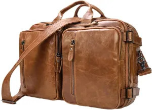 Haitpant Men Business Briefcase Genuine Leather 15" Laptop Handbag Multifunctional Double Layer Messenger Bag