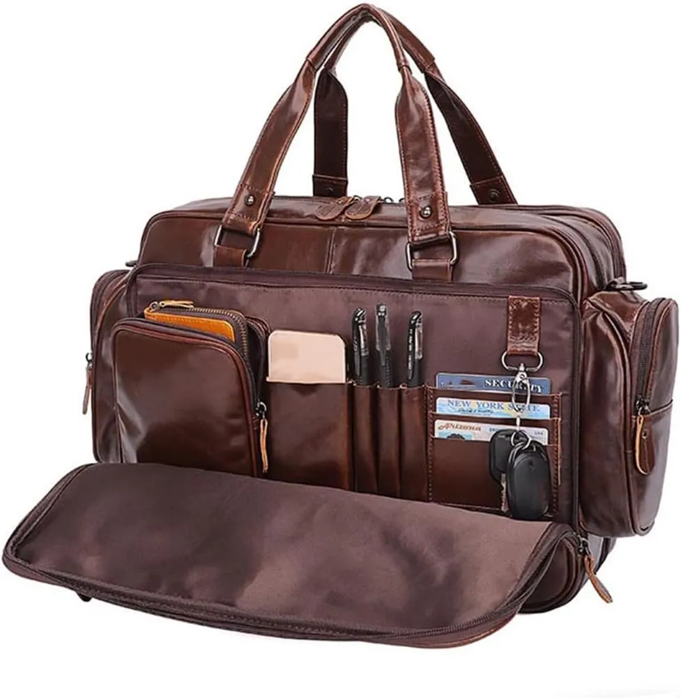 Haitpant Men Business Briefcase Genuine Leather 15" Laptop Handbag Multifunctional Double Layer Messenger Bag