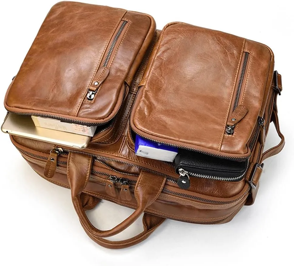 Haitpant Men Business Briefcase Genuine Leather Laptop Handbag Multifunctional Cowhide Shoulder Messenge Tote