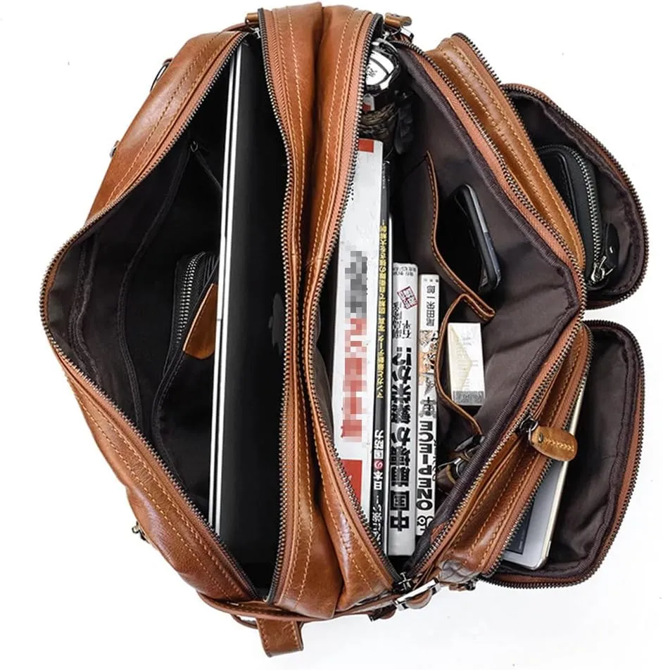 Haitpant Men Business Briefcase Genuine Leather Laptop Handbag Multifunctional Cowhide Shoulder Messenge Tote