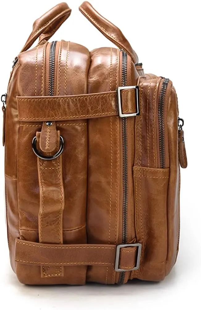 Haitpant Men Business Briefcase Genuine Leather Laptop Handbag Multifunctional Cowhide Shoulder Messenge Tote