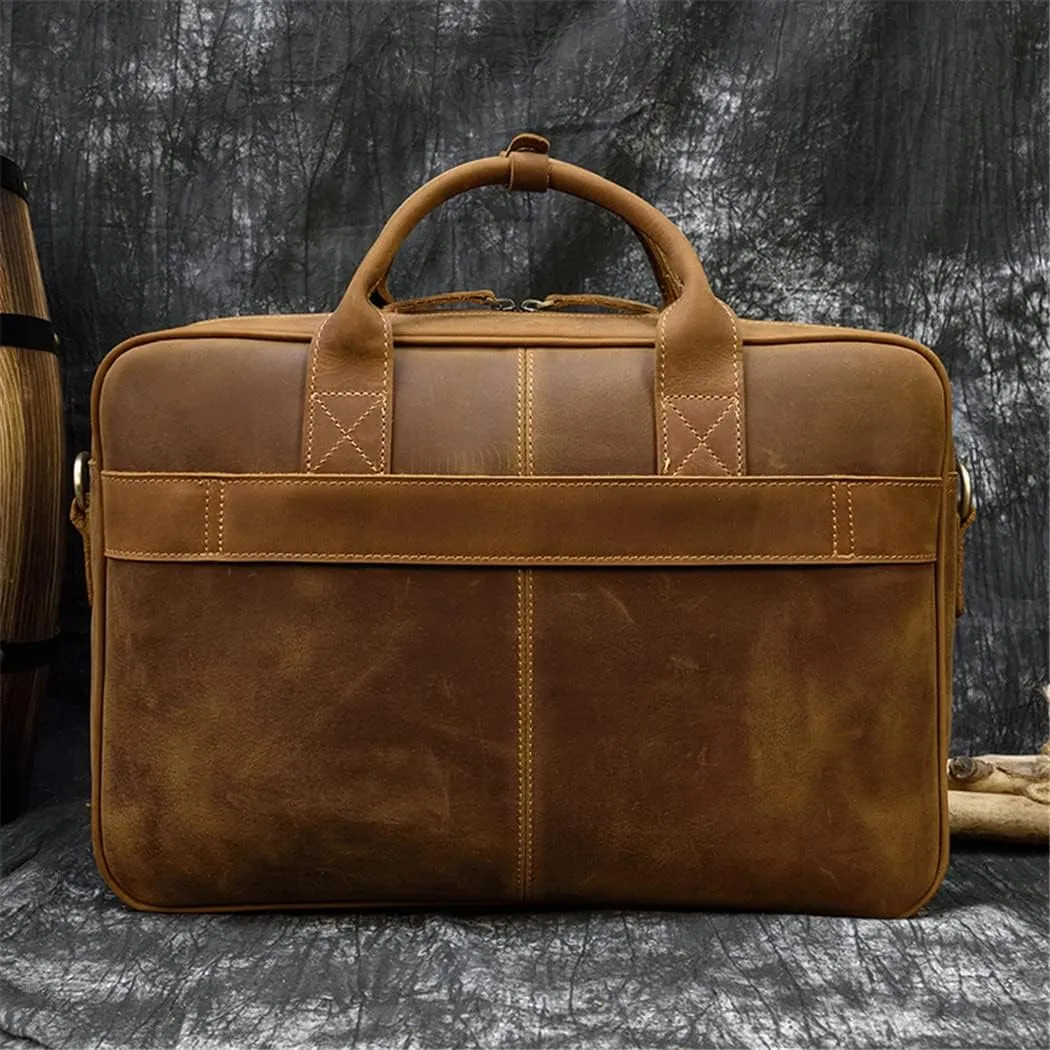 Haitpant Men Genuine Leather Laptop Bag 15.6" PC Computer Cowhide Leather Briefcase Bag