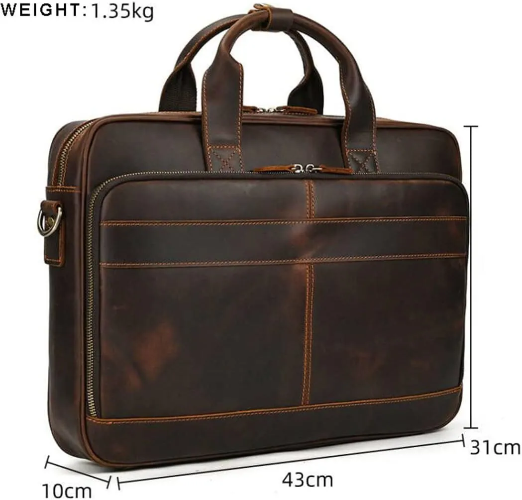 Haitpant Men Genuine Leather Laptop Bag 15.6" PC Computer Cowhide Leather Briefcase Bag