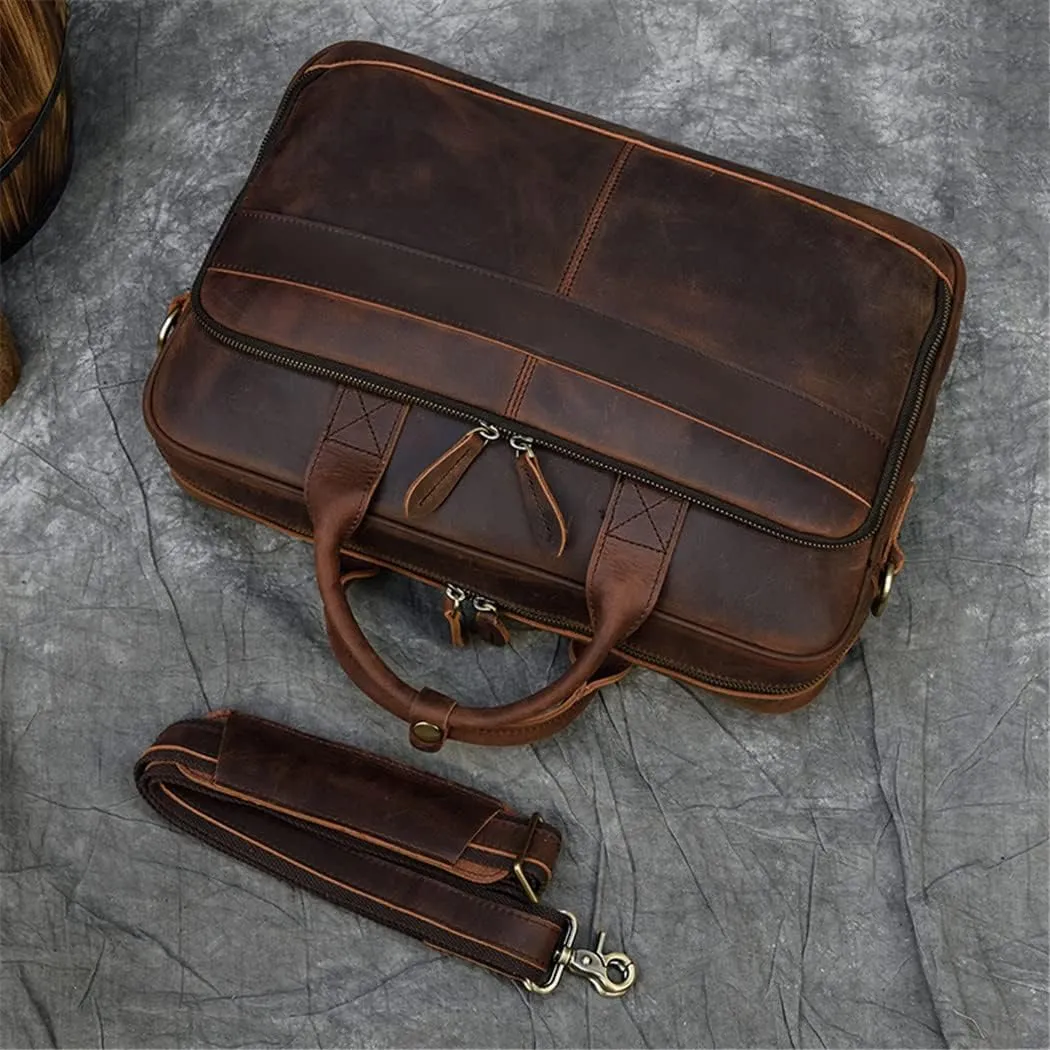 Haitpant Men Genuine Leather Laptop Bag 15.6" PC Computer Cowhide Leather Briefcase Bag