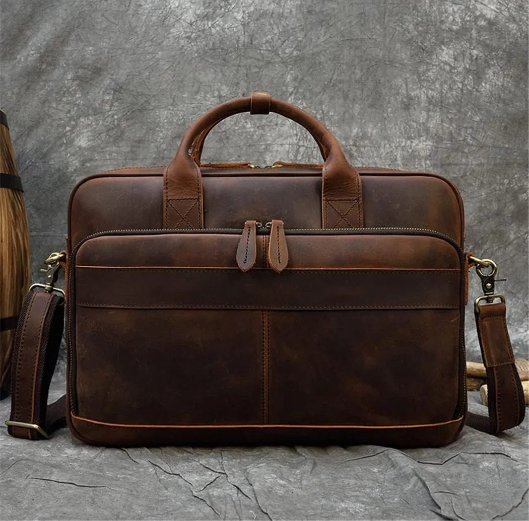 Haitpant Men Genuine Leather Laptop Bag 15.6" PC Computer Cowhide Leather Briefcase Bag