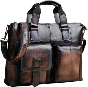 Haitpant Men Leather Retro Travel Business Briefcase 15" Laptop Case Portfolio Bag Shoulder Messenger Bag