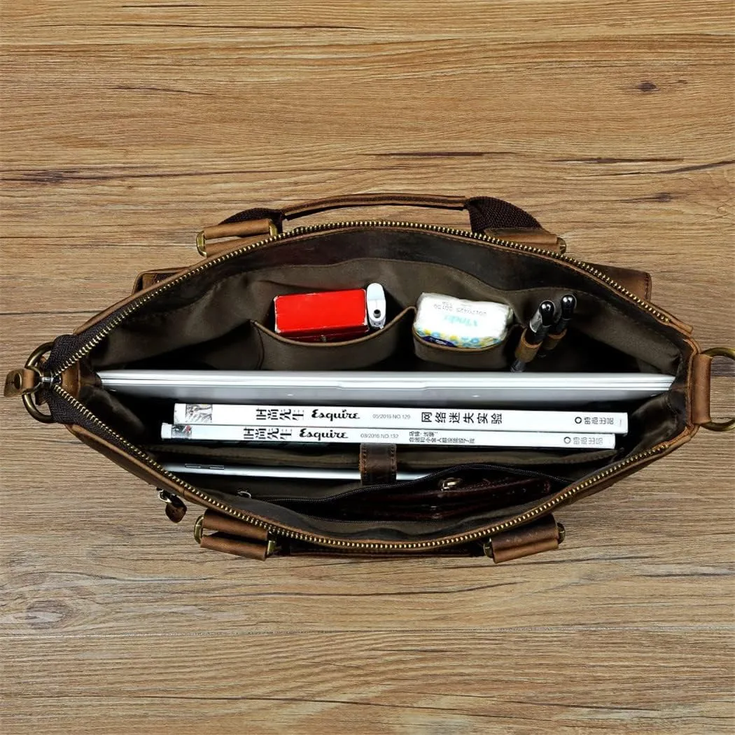 Haitpant Men Leather Retro Travel Business Briefcase 15" Laptop Case Portfolio Bag Shoulder Messenger Bag