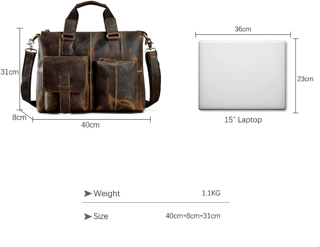 Haitpant Men Leather Retro Travel Business Briefcase 15" Laptop Case Portfolio Bag Shoulder Messenger Bag