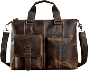 Haitpant Men Leather Retro Travel Business Briefcase 15" Laptop Case Portfolio Bag Shoulder Messenger Bag