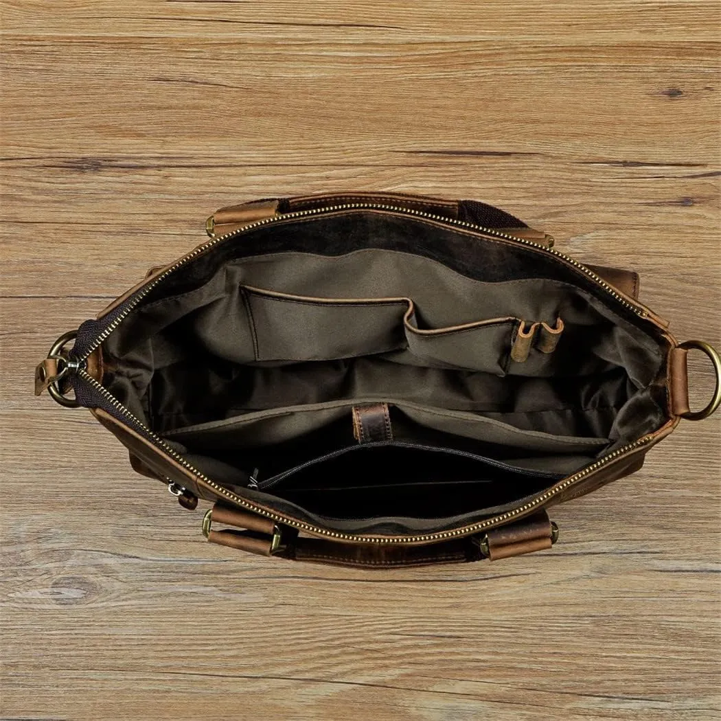 Haitpant Men Leather Retro Travel Business Briefcase 15" Laptop Case Portfolio Bag Shoulder Messenger Bag