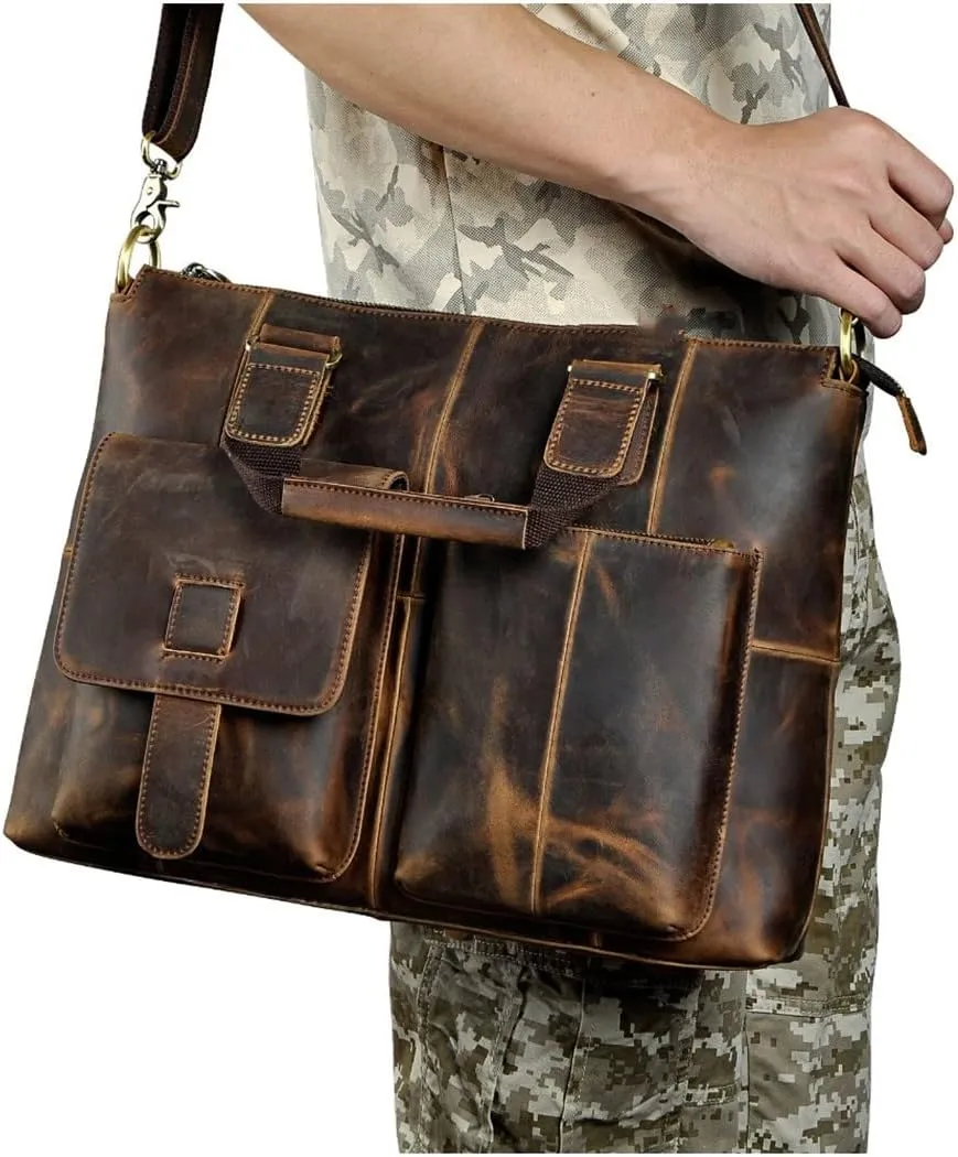 Haitpant Men Leather Retro Travel Business Briefcase 15" Laptop Case Portfolio Bag Shoulder Messenger Bag