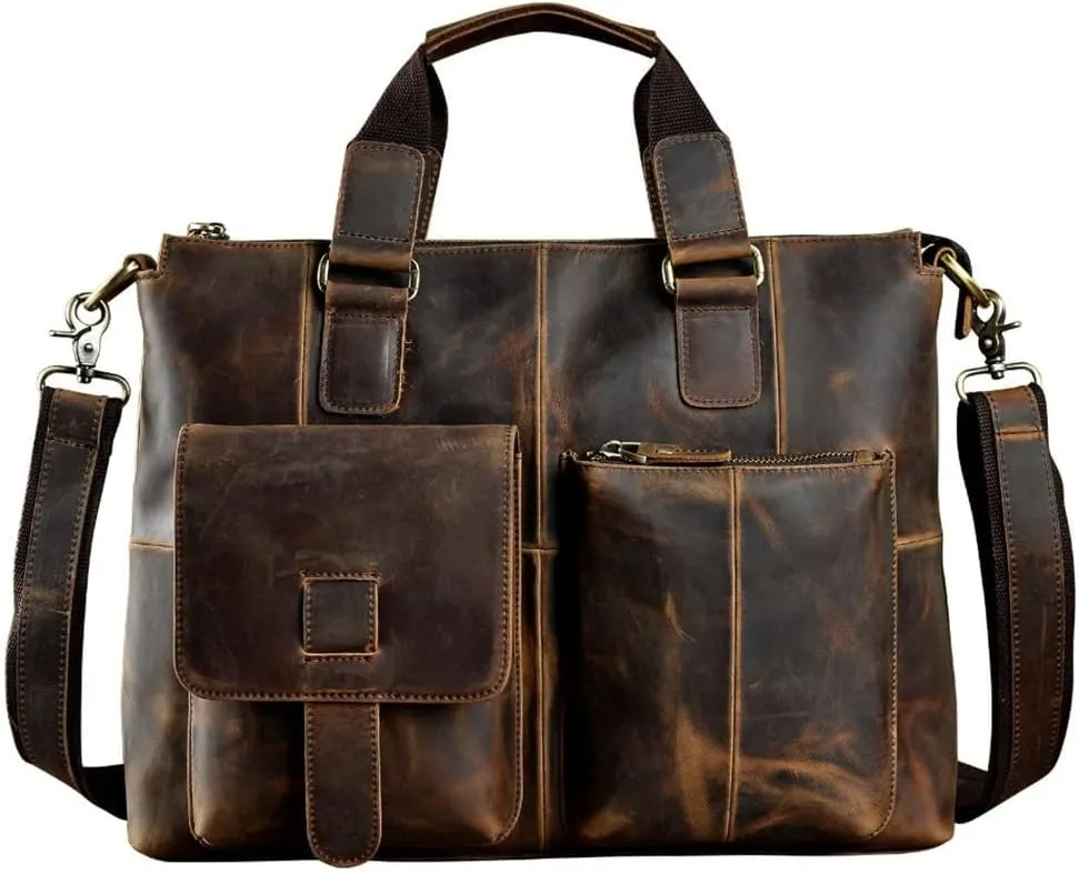 Haitpant Men Leather Retro Travel Business Briefcase 15" Laptop Case Portfolio Bag Shoulder Messenger Bag