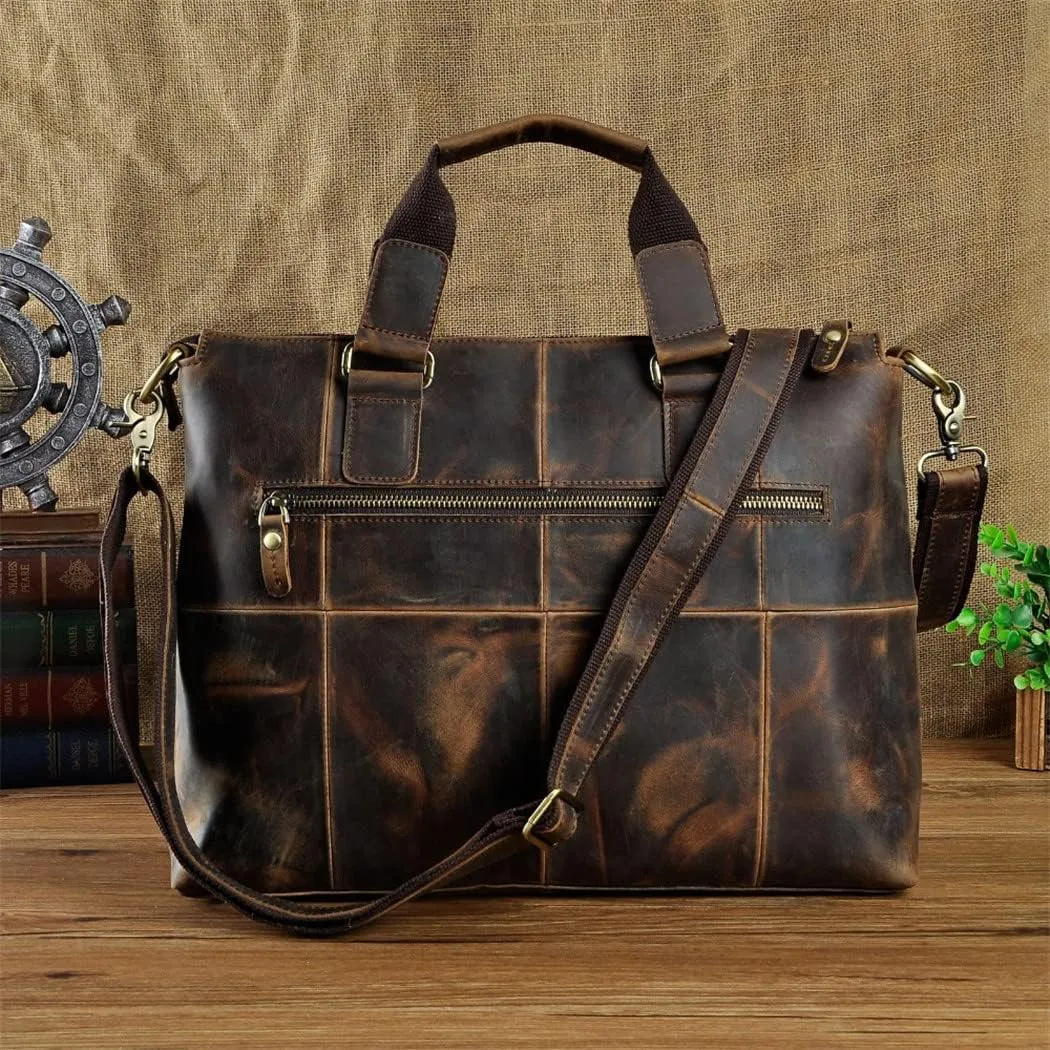 Haitpant Men Leather Retro Travel Business Briefcase 15" Laptop Case Portfolio Bag Shoulder Messenger Bag