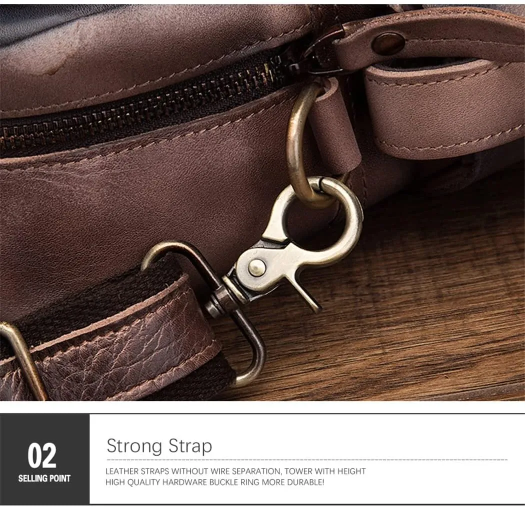 Haitpant Men Real Leather Vintage Large Capacity Travel Briefcase Business 15.6" Laptop Case Attache Messenger Bag