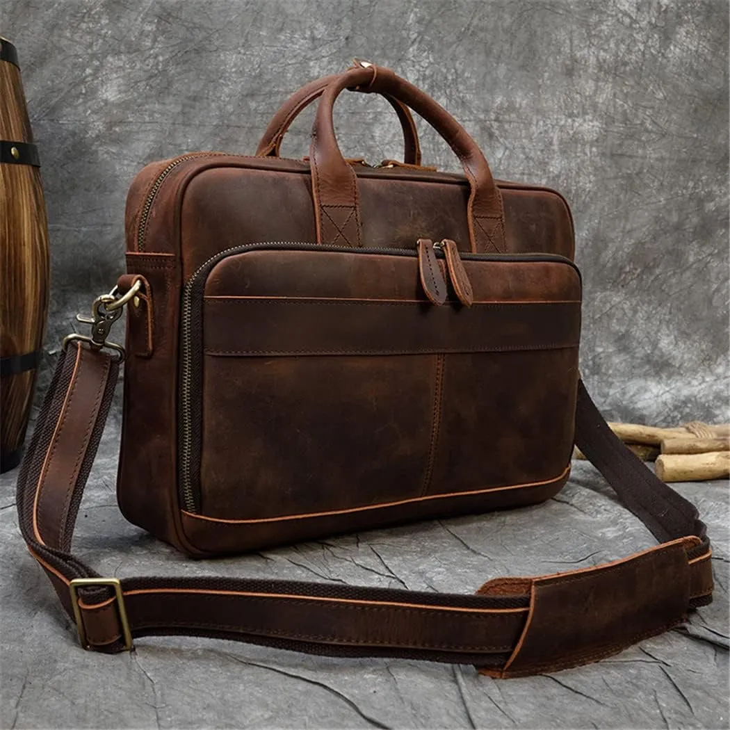 Haitpant Thick Leather Briefcase For Men Genuine Leather Cowskin Business Bag 15.6" Computer Bag Crazy Horse Leather Bags