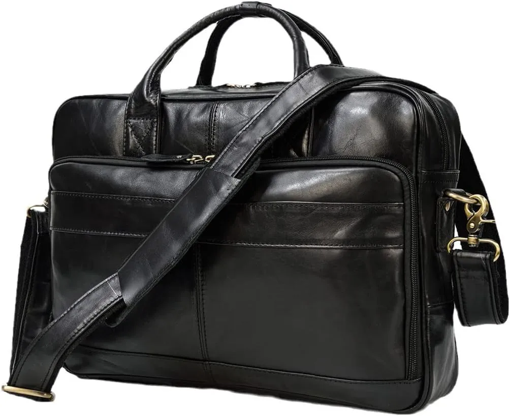 Haitpant Thick Leather Briefcase For Men Genuine Leather Cowskin Business Bag 15.6" Computer Bag Crazy Horse Leather Bags