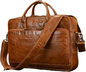 Haitpant Thick Leather Briefcase For Men Genuine Leather Cowskin Business Bag 15.6" Computer Bag Crazy Horse Leather Bags