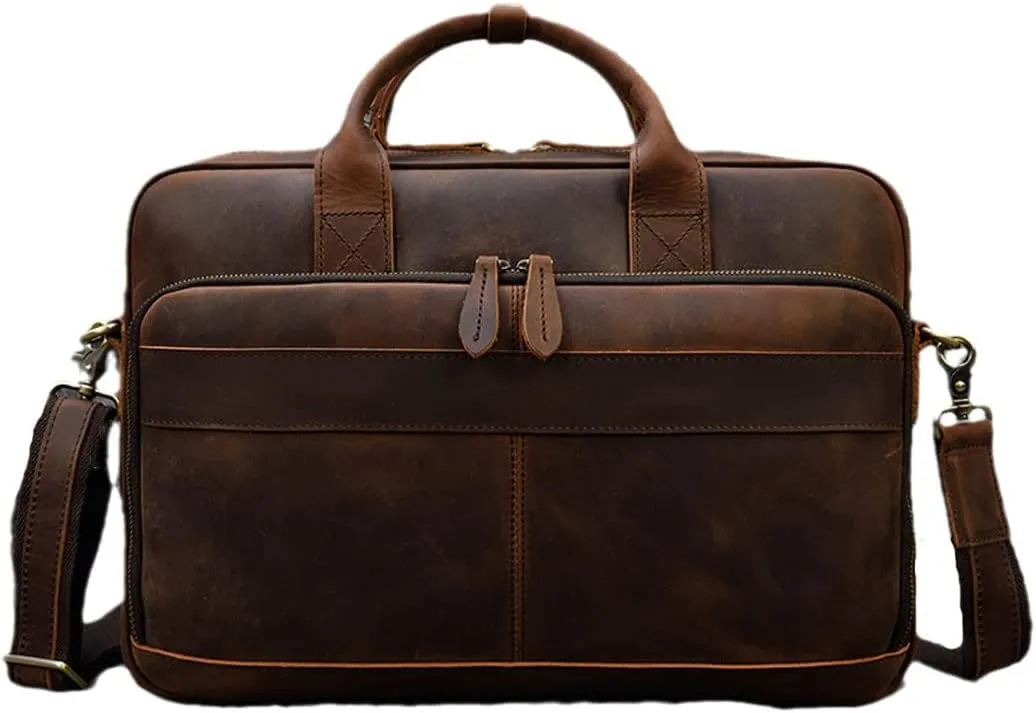 Haitpant Thick Leather Briefcase For Men Genuine Leather Cowskin Business Bag 15.6" Computer Bag Crazy Horse Leather Bags