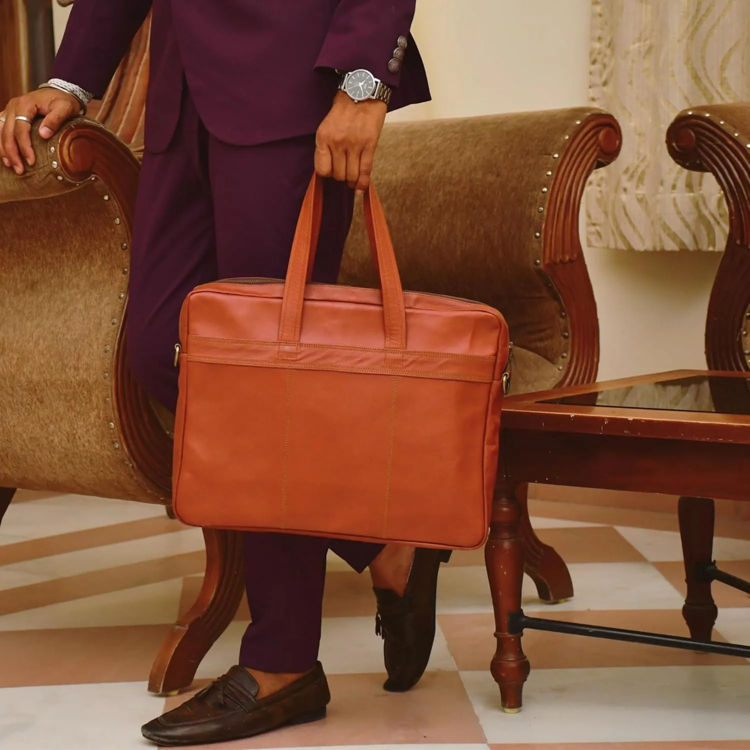 Handcrafted Classic Leather Laptop Bag, 16 Inch