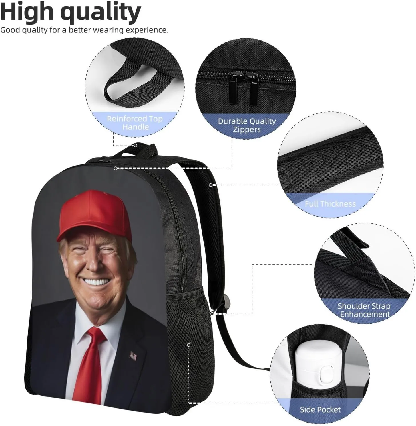 Happy Trump Backpack Waterproof Anti Theft Durable Light Laptop Bag Backpacks For Women Men Travel Gym Backpack