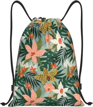 Hawaiian Flower Floral Drawstring Bags Casual String Daypack for Women Men Sport Gym Yoga Travel Backpacks