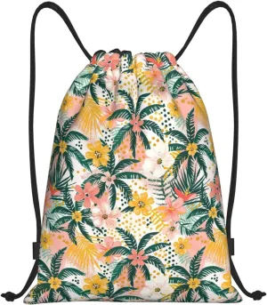 Hawaiian Flower Floral Drawstring Bags Casual String Daypack for Women Men Sport Gym Yoga Travel Backpacks