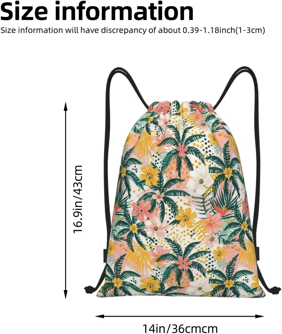 Hawaiian Flower Floral Drawstring Bags Casual String Daypack for Women Men Sport Gym Yoga Travel Backpacks