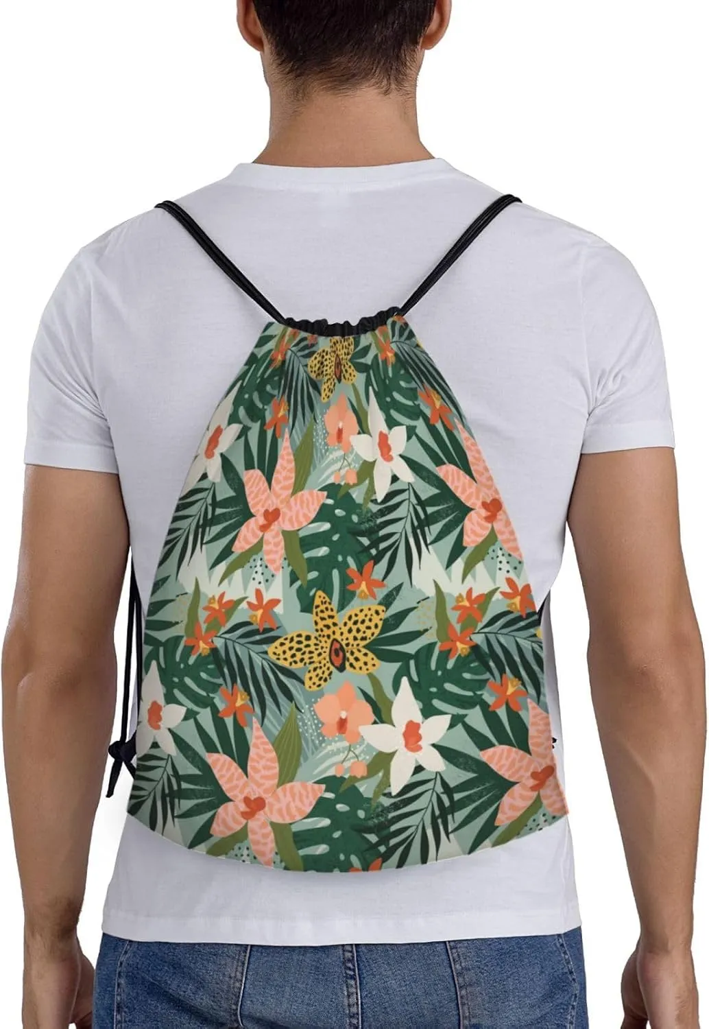 Hawaiian Flower Floral Drawstring Bags Casual String Daypack for Women Men Sport Gym Yoga Travel Backpacks