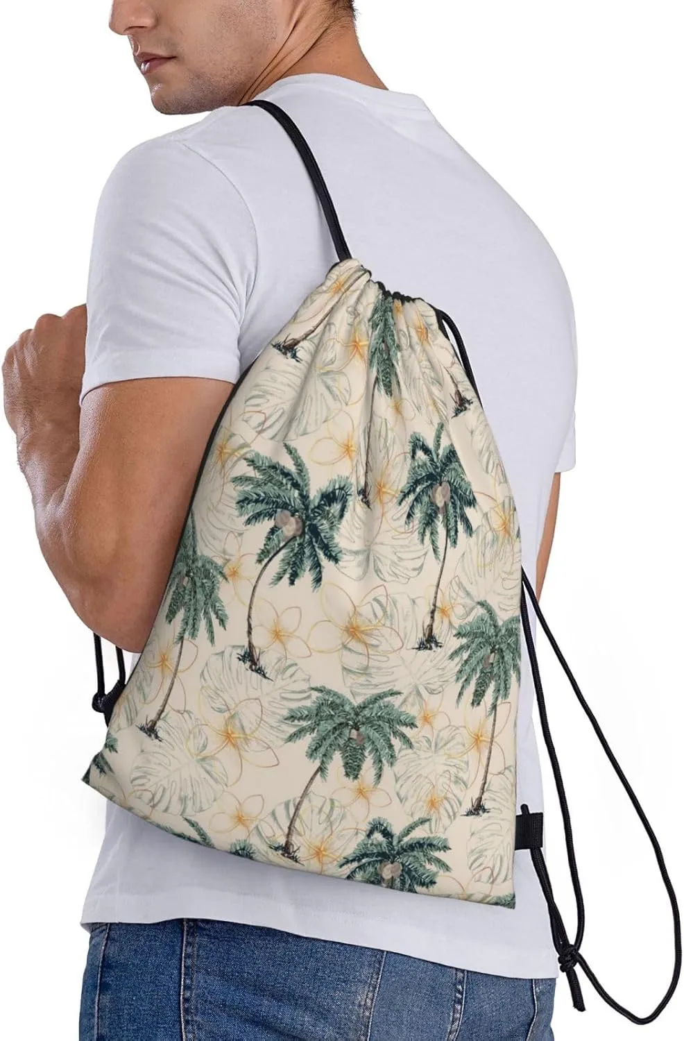Hawaiian Flower Floral Drawstring Bags Casual String Daypack for Women Men Sport Gym Yoga Travel Backpacks