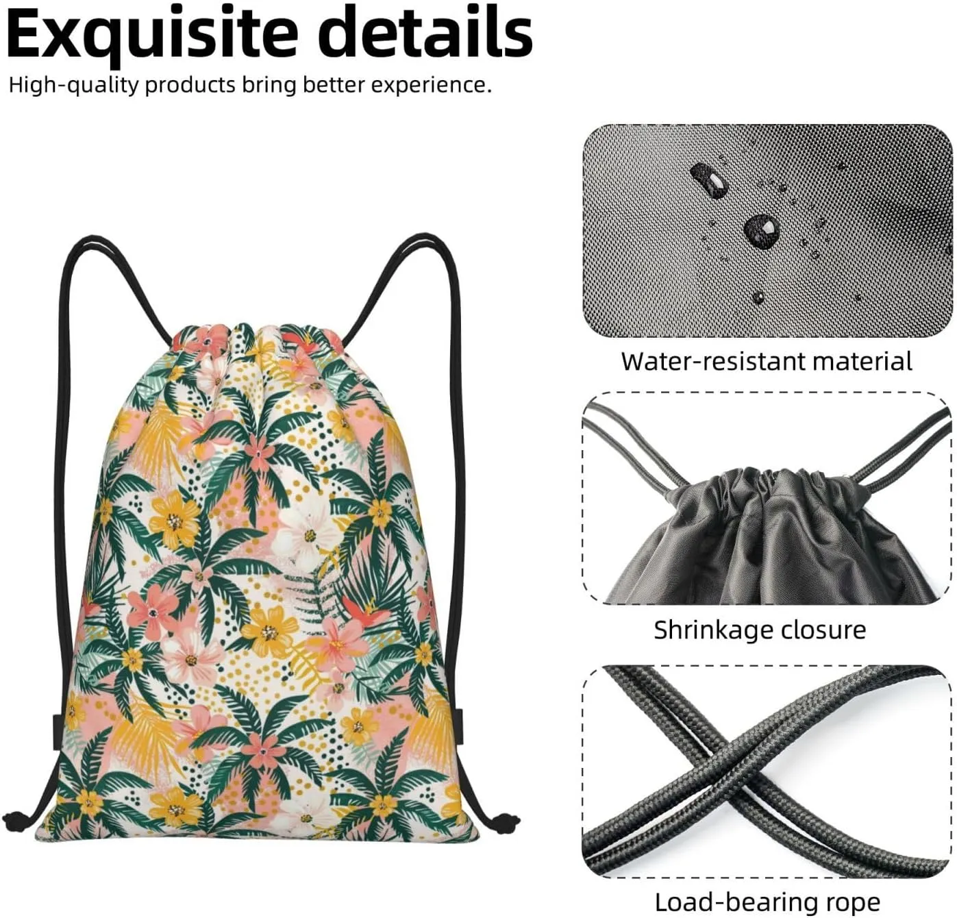 Hawaiian Flower Floral Drawstring Bags Casual String Daypack for Women Men Sport Gym Yoga Travel Backpacks