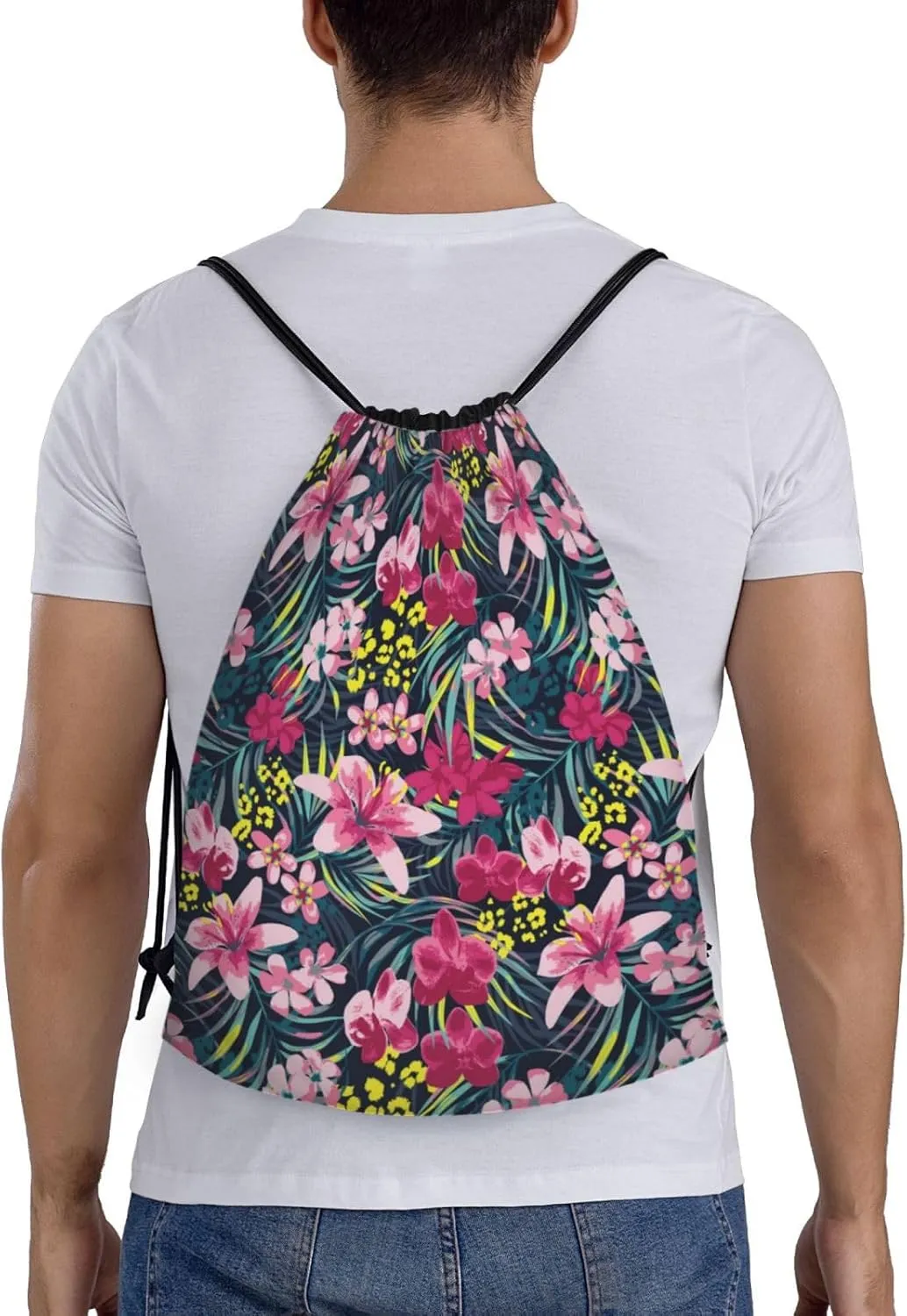 Hawaiian Flower Floral Drawstring Bags Casual String Daypack for Women Men Sport Gym Yoga Travel Backpacks