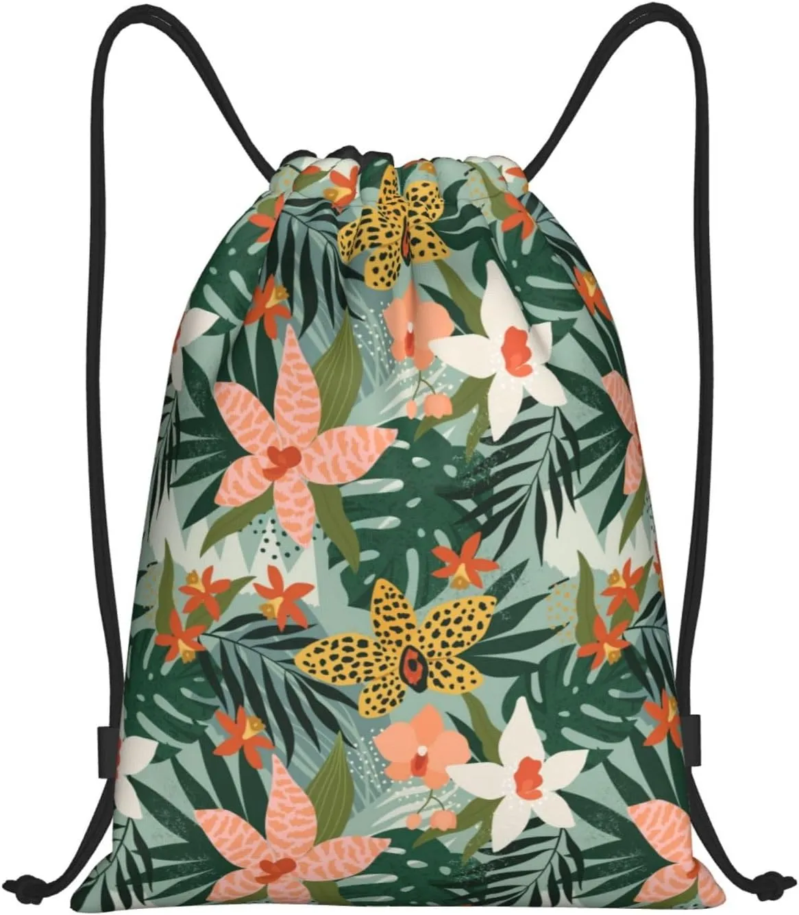 Hawaiian Flower Floral Drawstring Bags Casual String Daypack for Women Men Sport Gym Yoga Travel Backpacks