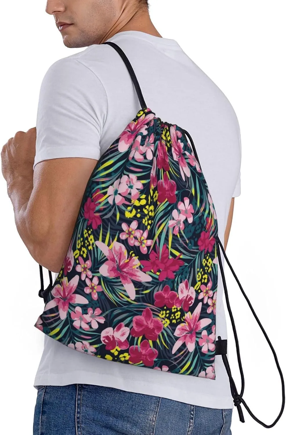 Hawaiian Flower Floral Drawstring Bags Casual String Daypack for Women Men Sport Gym Yoga Travel Backpacks