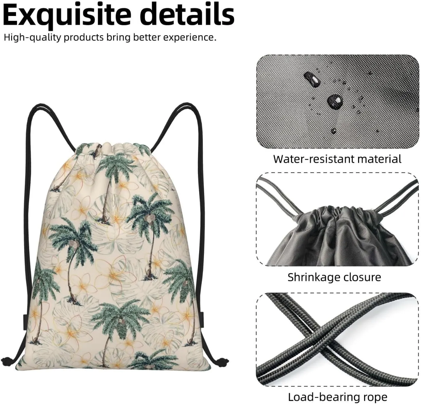 Hawaiian Flower Floral Drawstring Bags Casual String Daypack for Women Men Sport Gym Yoga Travel Backpacks