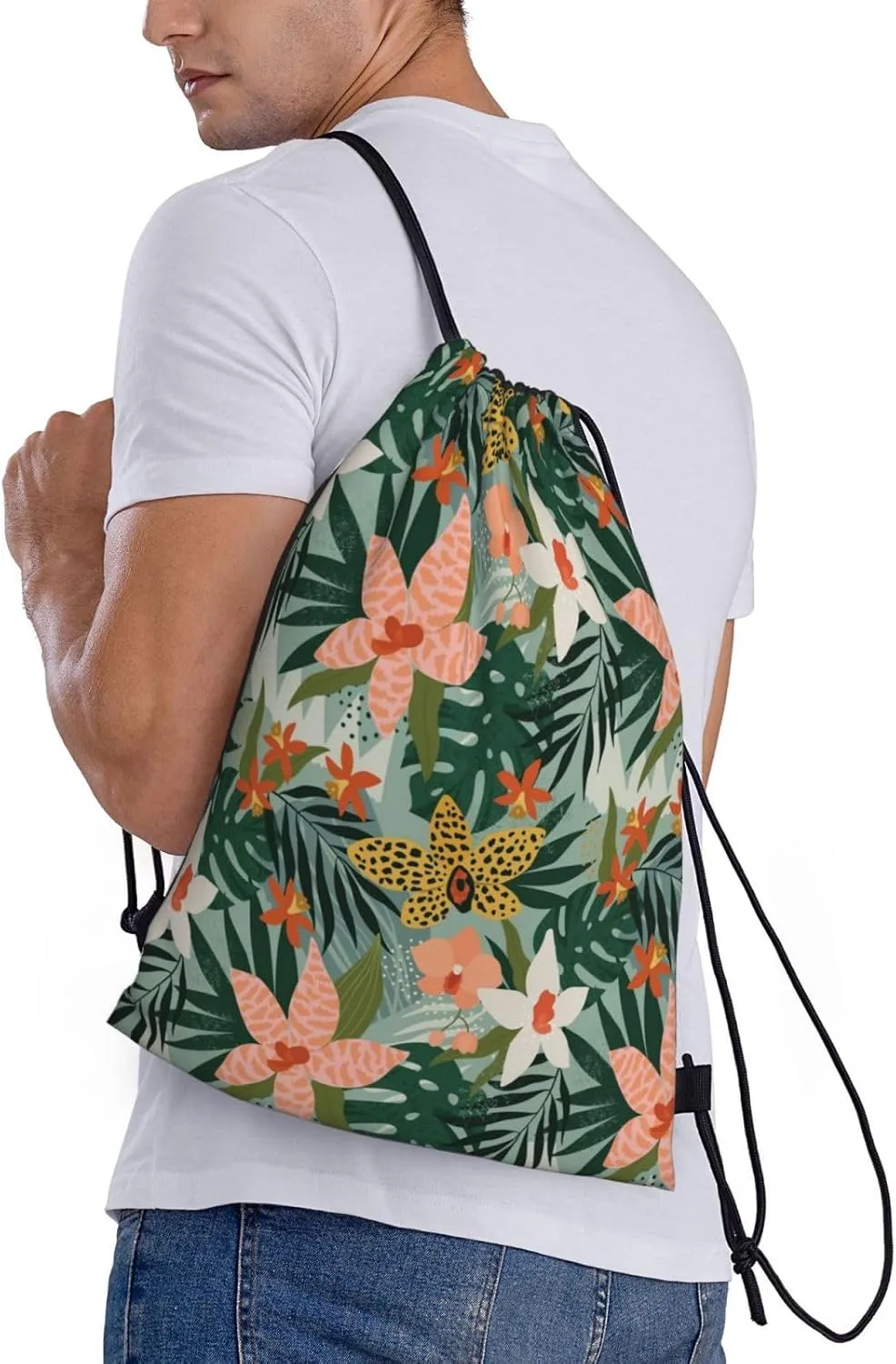 Hawaiian Flower Floral Drawstring Bags Casual String Daypack for Women Men Sport Gym Yoga Travel Backpacks