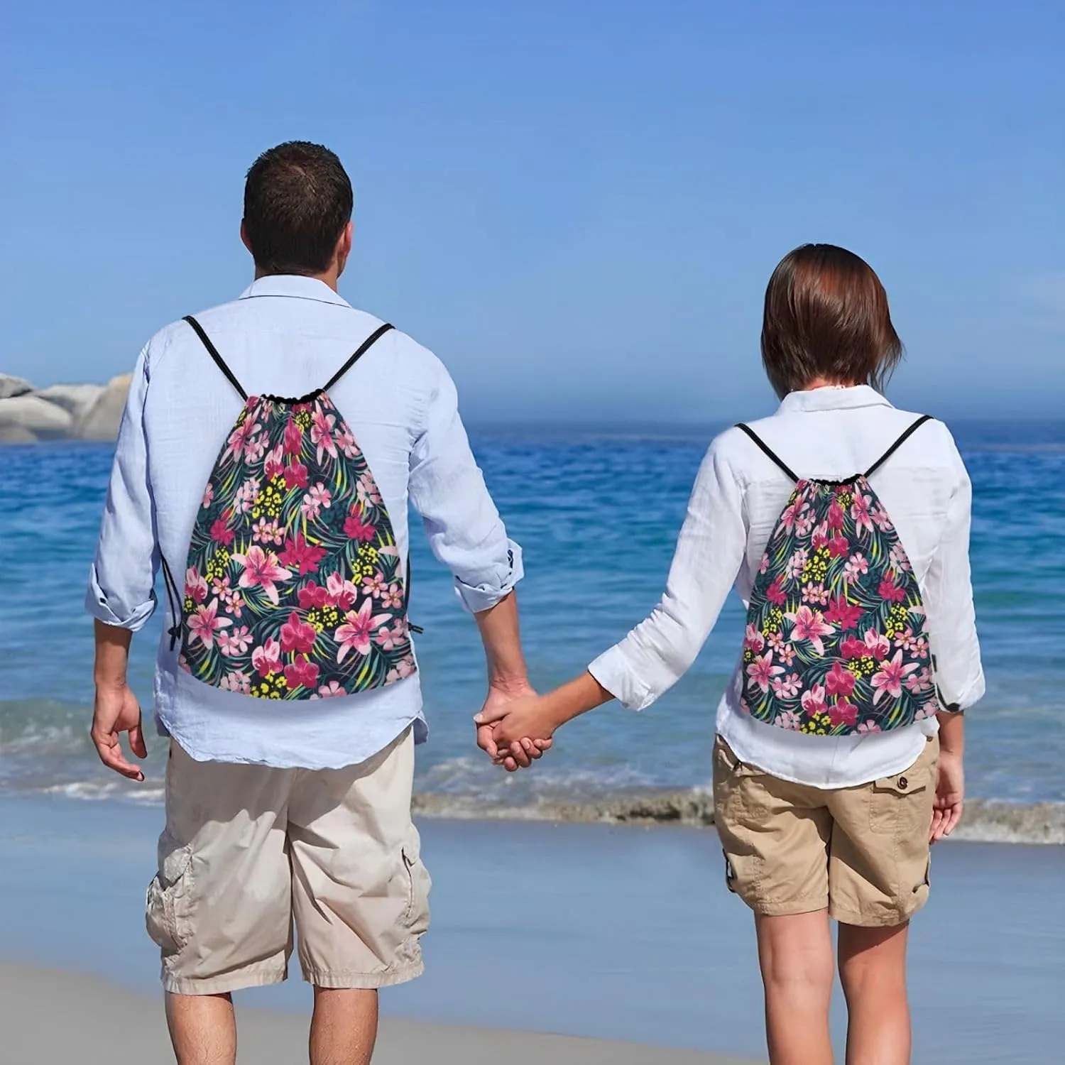 Hawaiian Flower Floral Drawstring Bags Casual String Daypack for Women Men Sport Gym Yoga Travel Backpacks