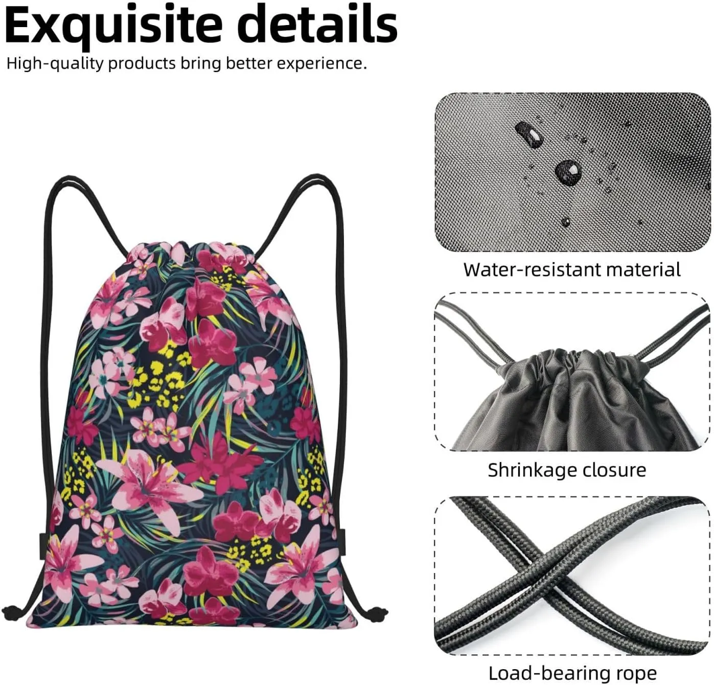 Hawaiian Flower Floral Drawstring Bags Casual String Daypack for Women Men Sport Gym Yoga Travel Backpacks