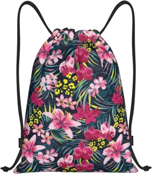 Hawaiian Flower Floral Drawstring Bags Casual String Daypack for Women Men Sport Gym Yoga Travel Backpacks