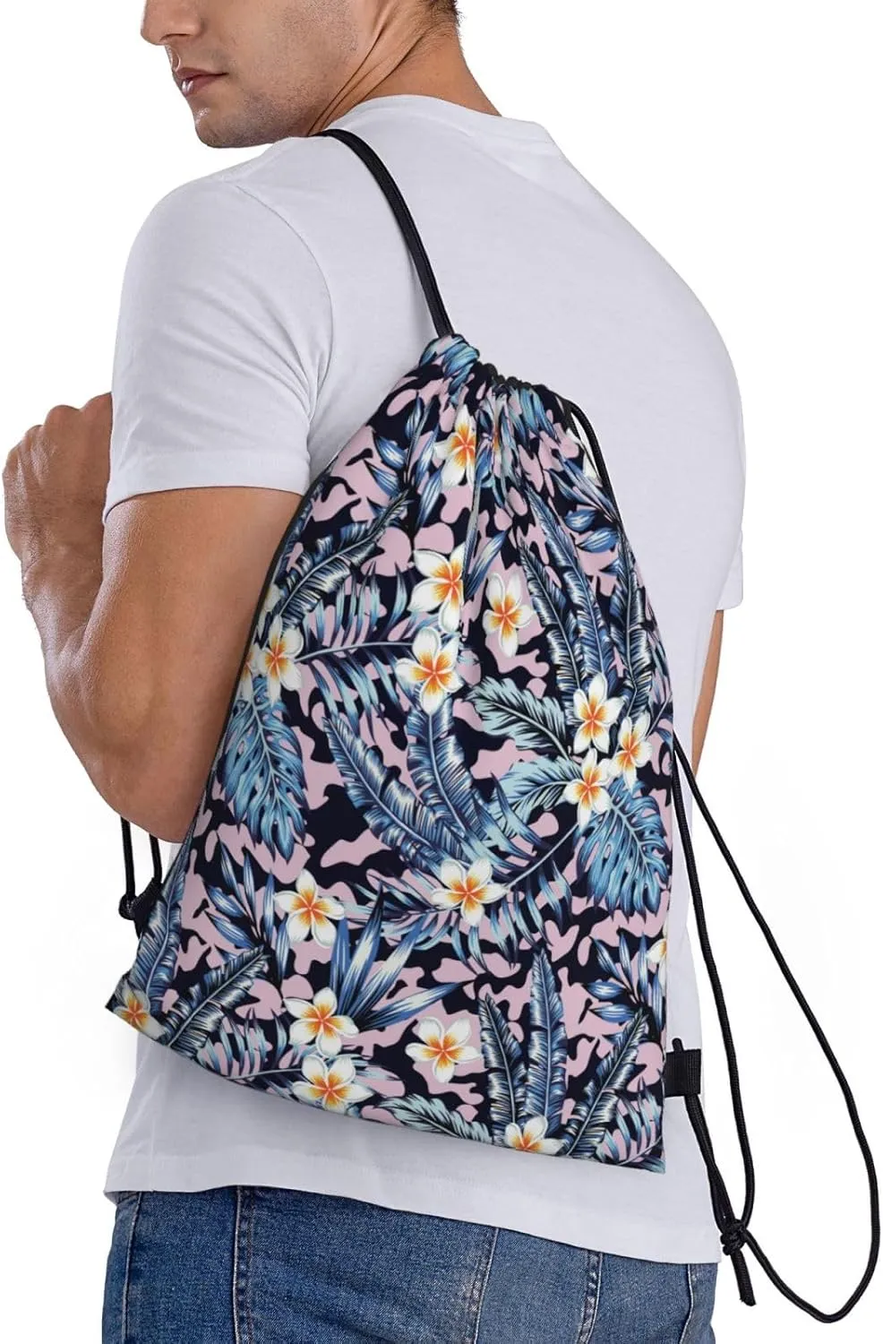 Hawaiian Flower Floral Drawstring Bags Casual String Daypack for Women Men Sport Gym Yoga Travel Backpacks