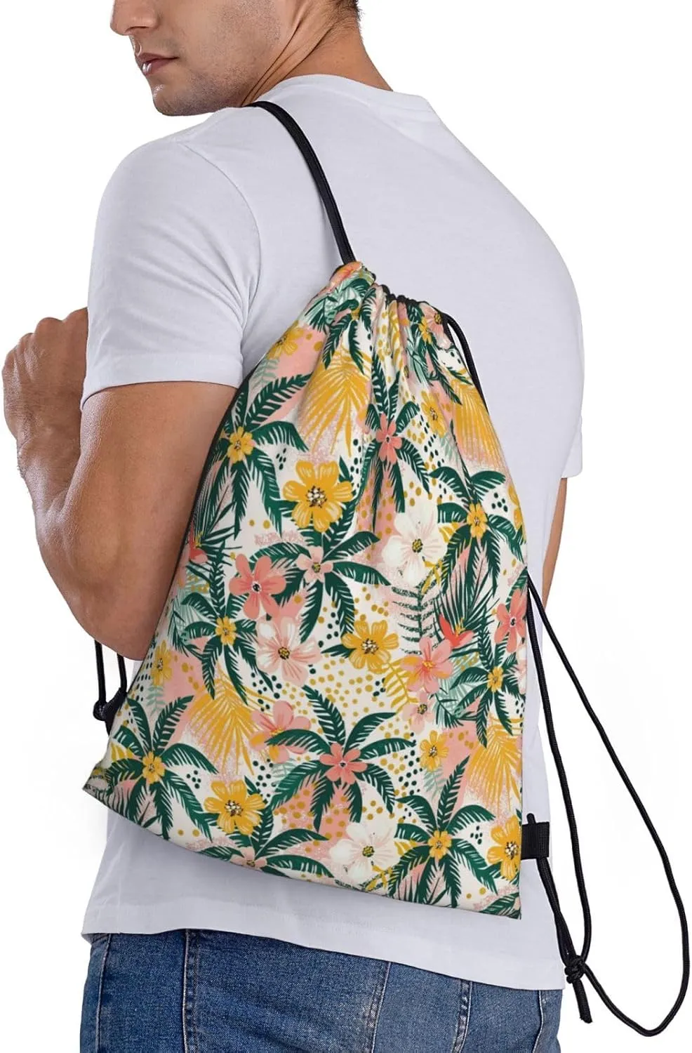 Hawaiian Flower Floral Drawstring Bags Casual String Daypack for Women Men Sport Gym Yoga Travel Backpacks