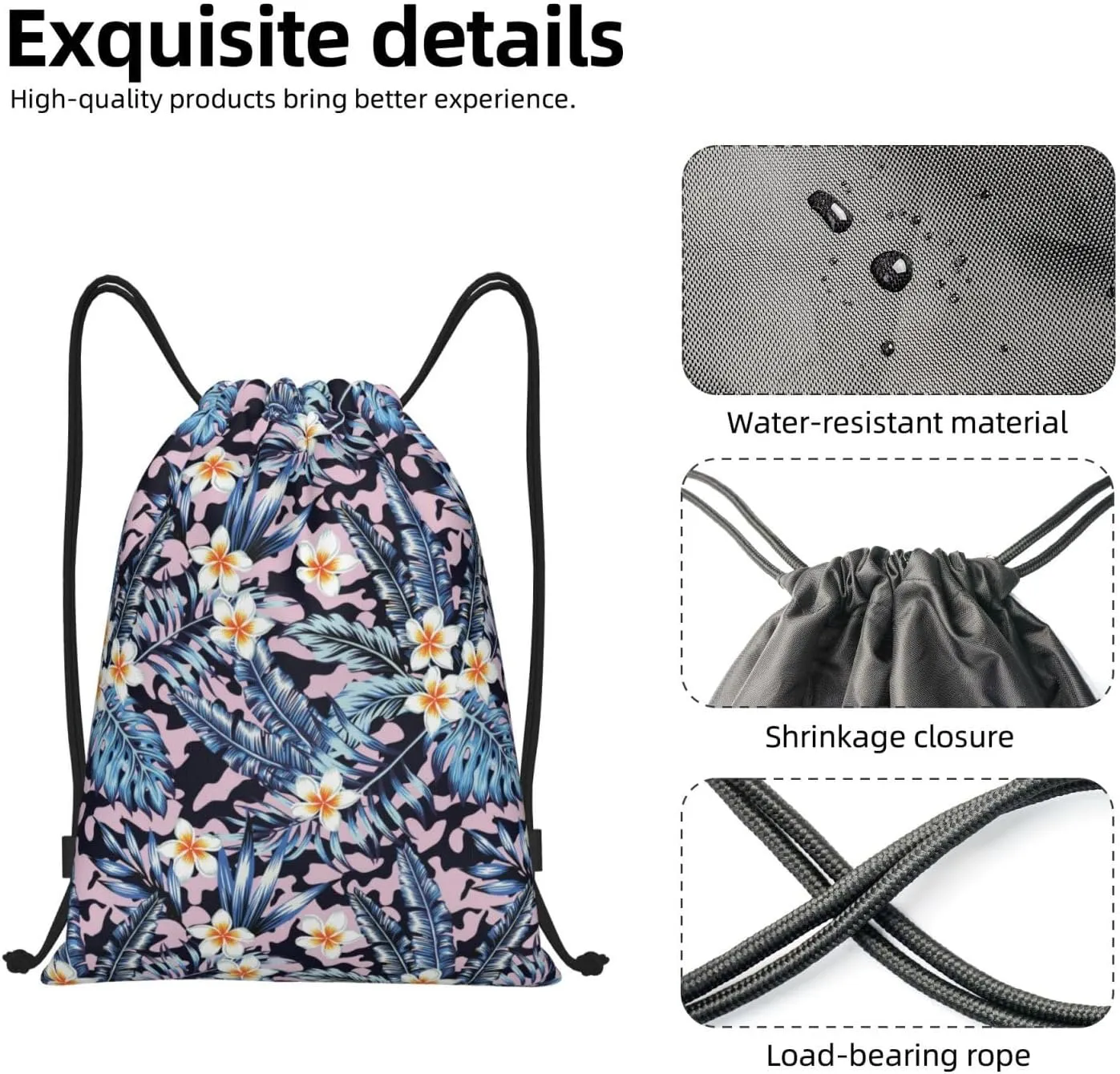 Hawaiian Flower Floral Drawstring Bags Casual String Daypack for Women Men Sport Gym Yoga Travel Backpacks