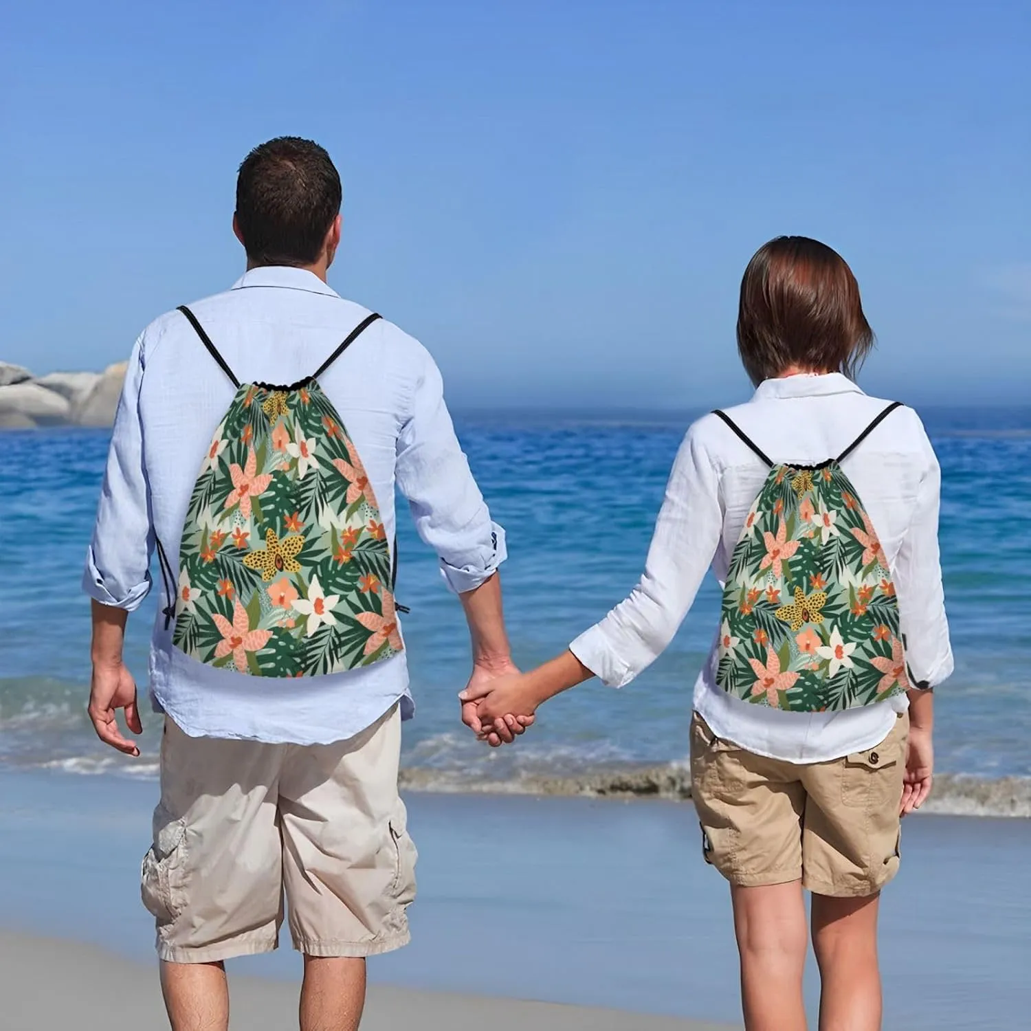 Hawaiian Flower Floral Drawstring Bags Casual String Daypack for Women Men Sport Gym Yoga Travel Backpacks