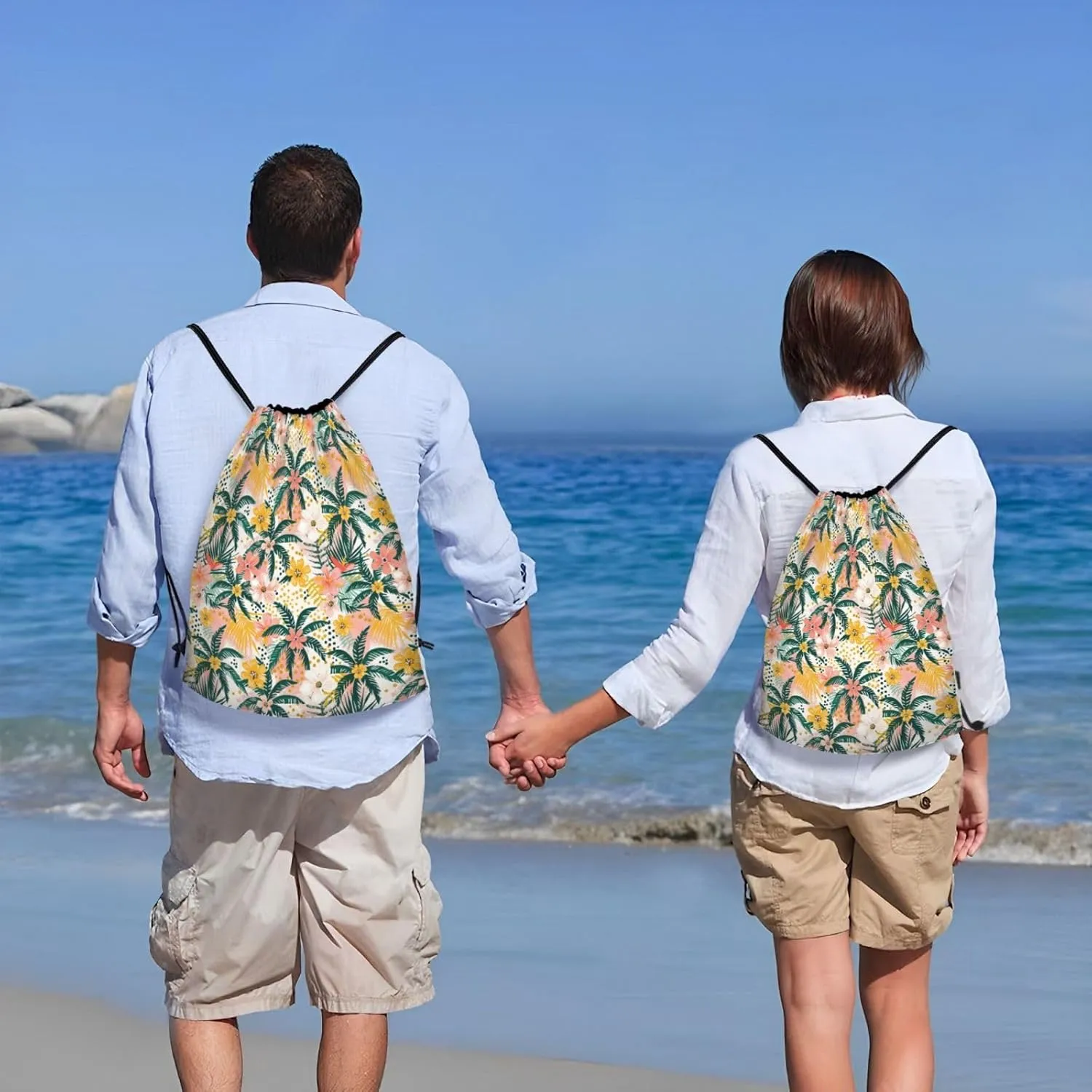 Hawaiian Flower Floral Drawstring Bags Casual String Daypack for Women Men Sport Gym Yoga Travel Backpacks