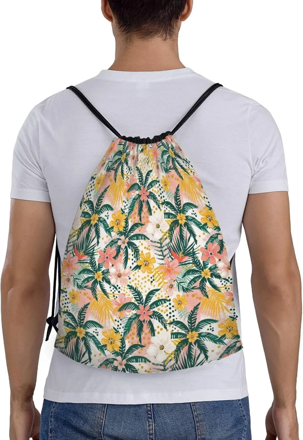 Hawaiian Flower Floral Drawstring Bags Casual String Daypack for Women Men Sport Gym Yoga Travel Backpacks