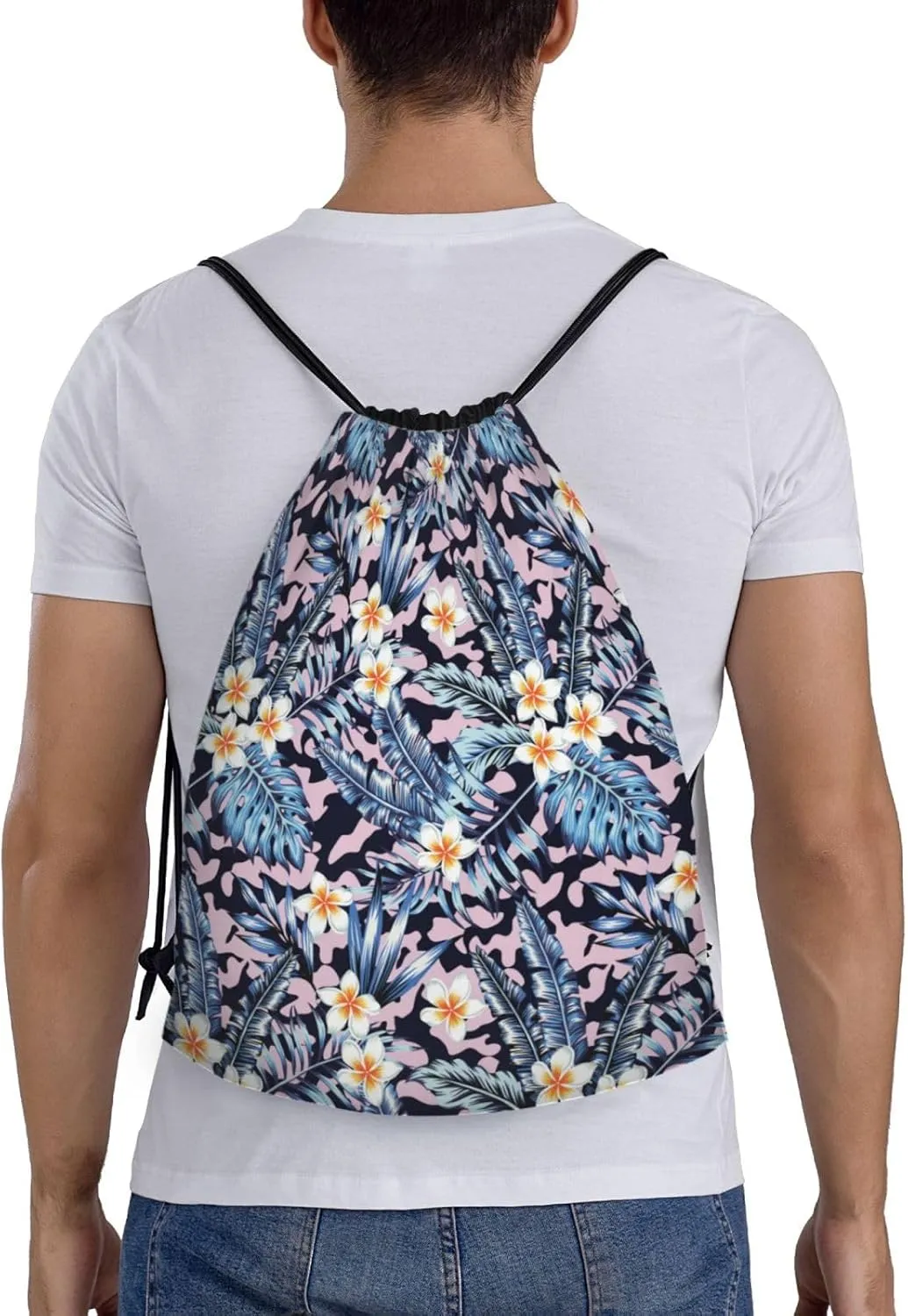 Hawaiian Flower Floral Drawstring Bags Casual String Daypack for Women Men Sport Gym Yoga Travel Backpacks