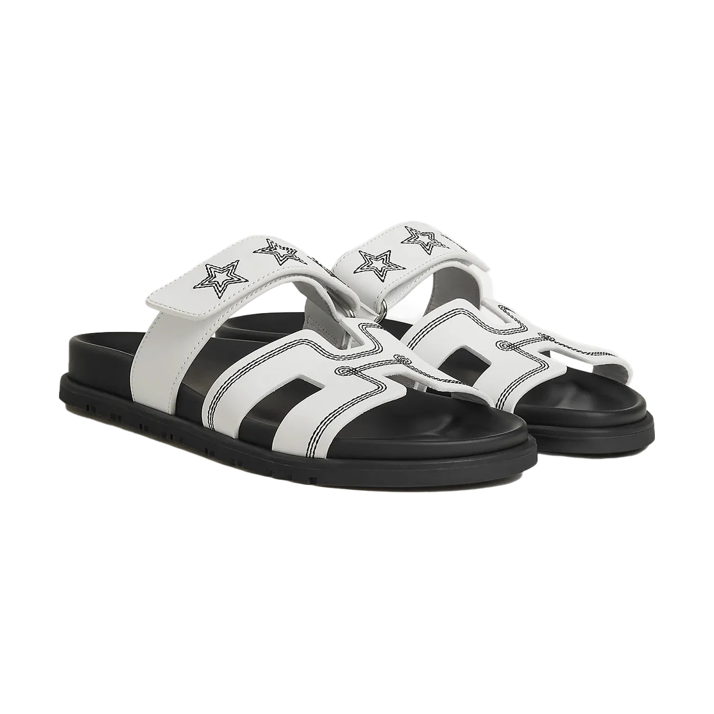 Hermes Chypre Sandals "White Leather Stars"