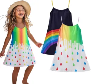 HILEELANG Girl Summer Cami Dress Sleeveless Tank Cotton Casual Spaghetti Strap Jersey Shirt Cool Beach Sundress