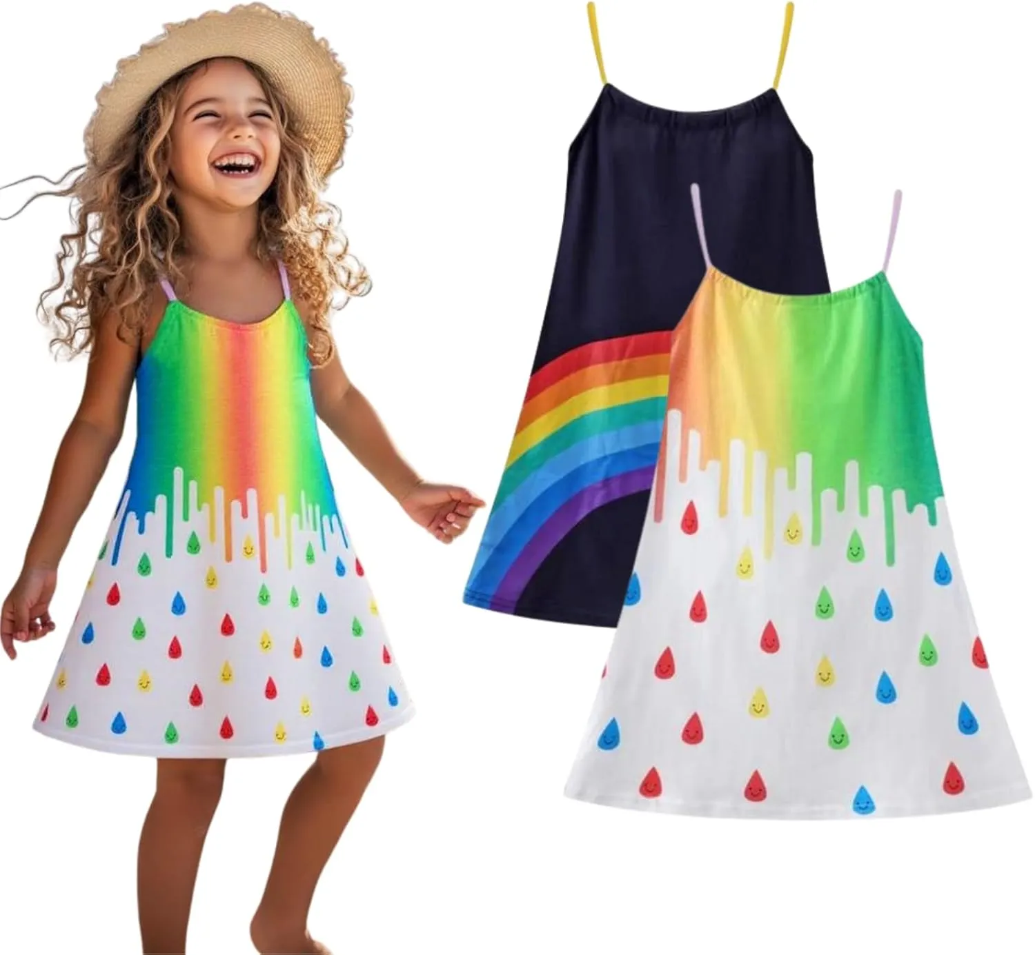 HILEELANG Girl Summer Cami Dress Sleeveless Tank Cotton Casual Spaghetti Strap Jersey Shirt Cool Beach Sundress
