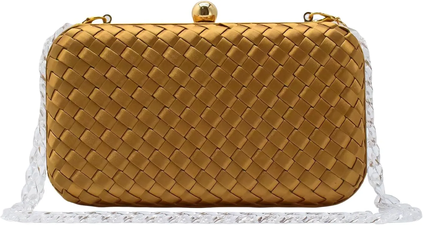 HUANG ZHUANG Handmade Woven Fabric Clutch Purse for Women Artificial Silk Crossbody handbag Banquet Dress Evening Bags